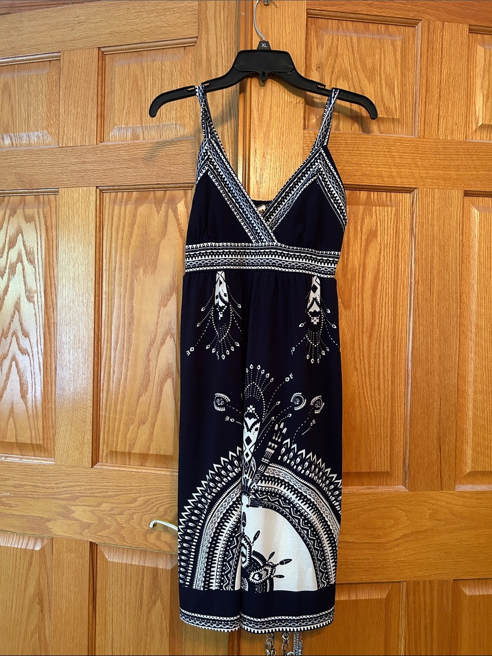 Navy and White Printed Spaghetti-Strap Dress S/M